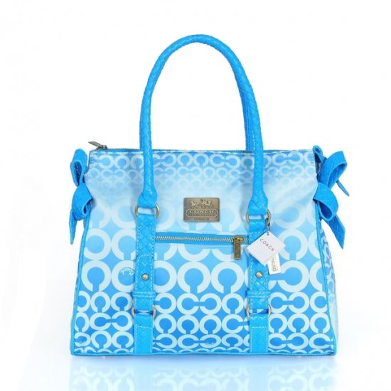 Coach Knitted Signature Large Blue Satchels ERM | Women